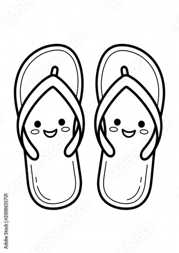 Cute Cartoon Flip Flops with Smiling Faces for Summer Fun Designs