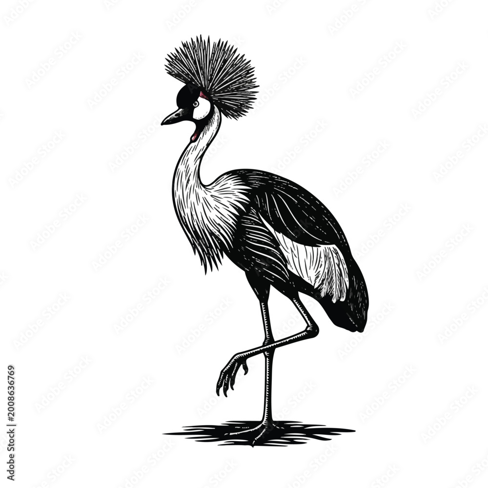 Fototapeta premium Grey Crowned Crane Bird Profile View.