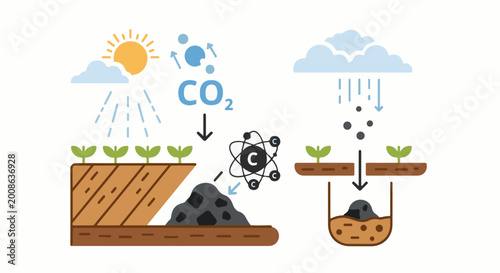 Diagram shows plant growth, carbon cycle, and soil enrichment