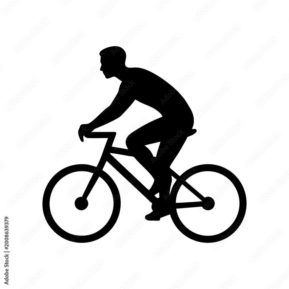 Obraz premium Cyclist Silhouette Icon - Man Riding a Bicycle Vector Illustration Isolated on White Background