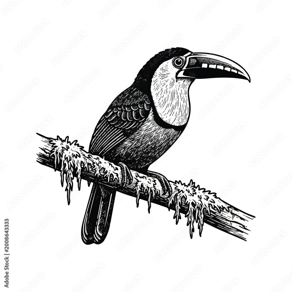 Naklejka premium Toucan Bird Perched on Branch.