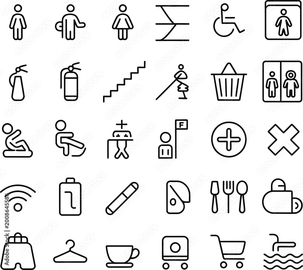Fototapeta premium Simple black line of people performing various activities and tasks black lines work