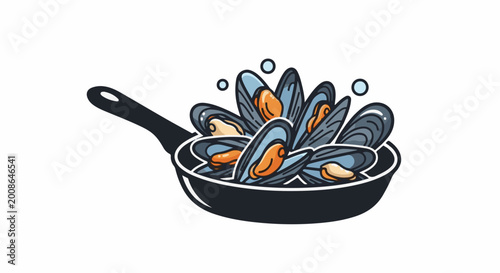 Delicious mussels steaming in a cooking pan, ready to be served