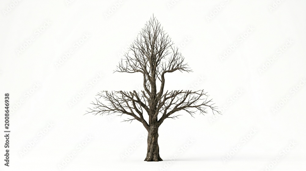 Obraz premium Bare tree shaped like upward arrow, isolated on a solid white background for your creative design projects