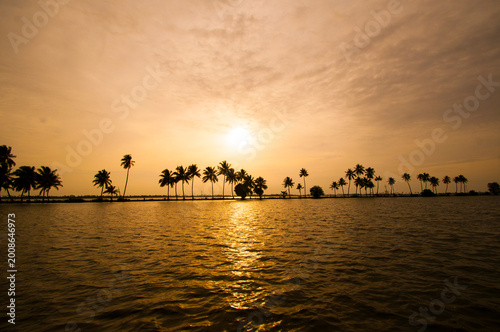 Sunset at the backwaters of Alleppey, Kerala, India.