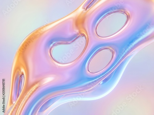 Abstract holographic liquid shape with iridescent gradient and futuristic fluid design