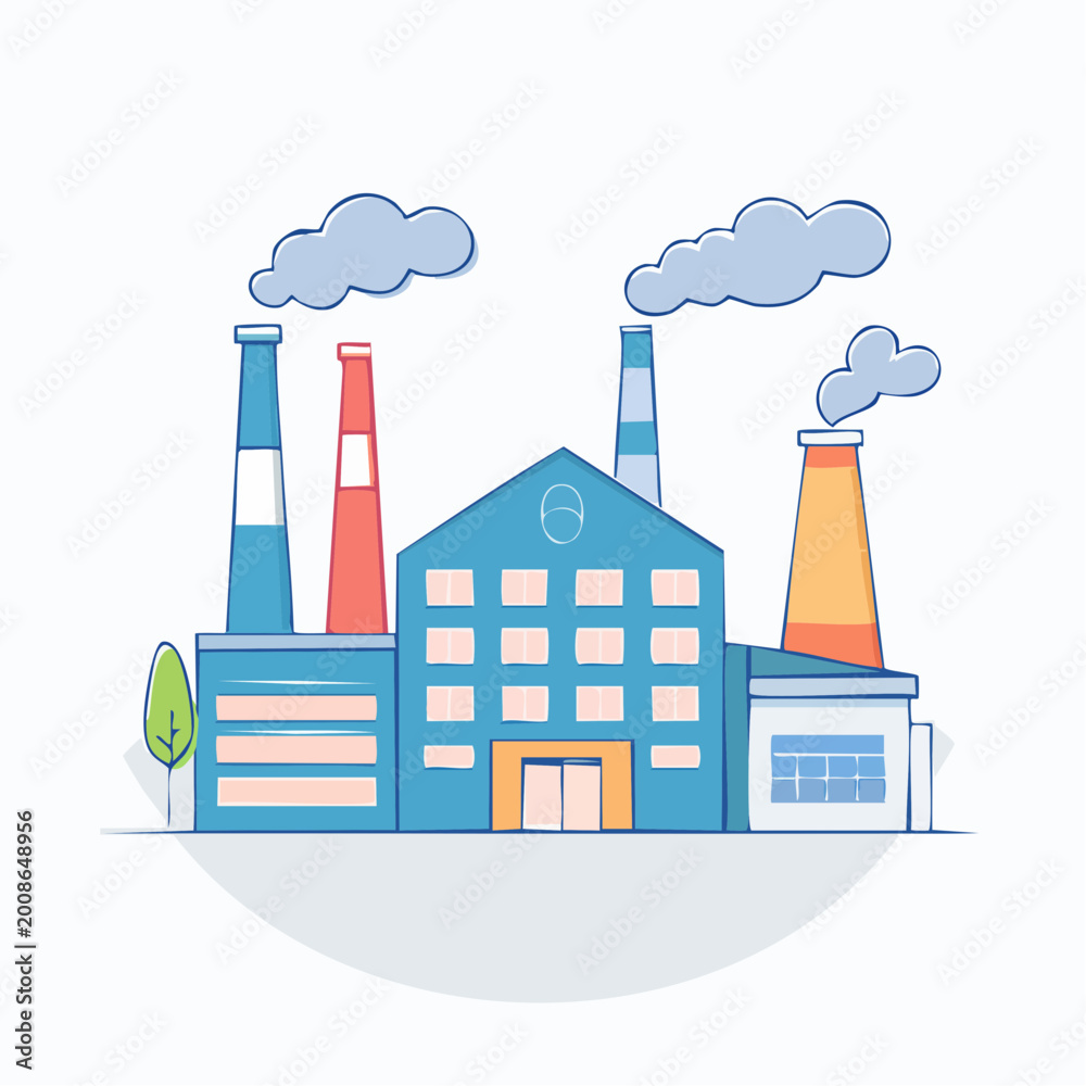 Naklejka premium Flat illustration of a factory with smoking chimneys