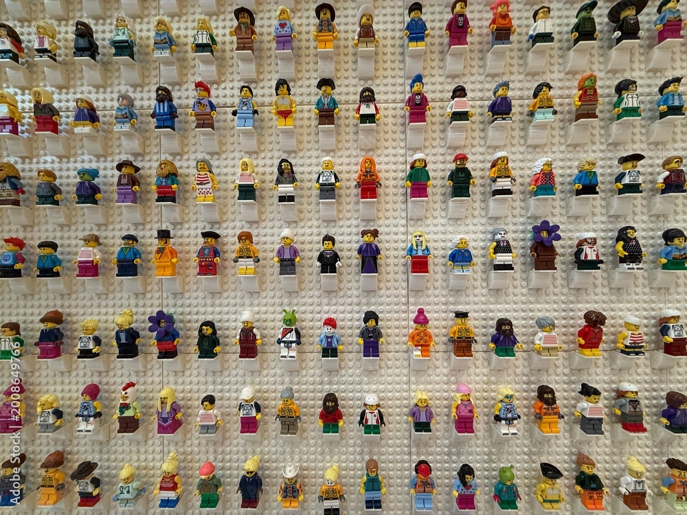 Fototapeta premium April 2026, Singapore: LEGO minifigures displayed in a wall