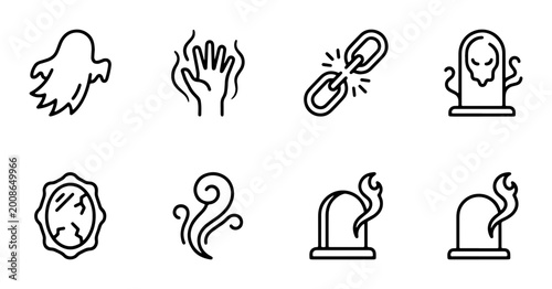 Bild auf Leinwand line icons of ghostly hands and symbols on white background