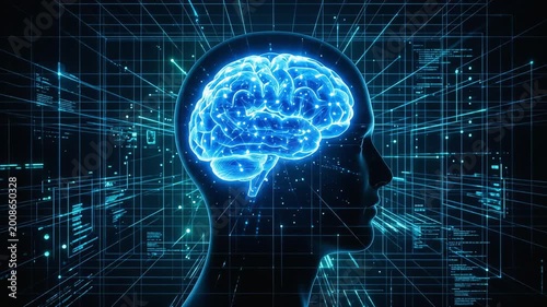 Brain holograms and data networks floating in digital space