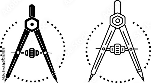 Compass Drawing Tool with Precision Lock System. Engineering and Geometric Illustration
