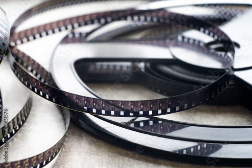 8 mm film on the table.Home video archive on film. The film premiere.