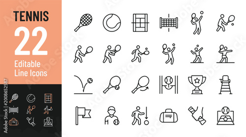 Konstfotografi Tennis Line Editable Icons set