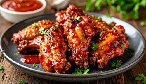 Delicious chicken wings on a plate.
