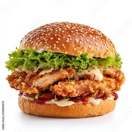 Crispy Chicken Burger with Lettuce and Tomato