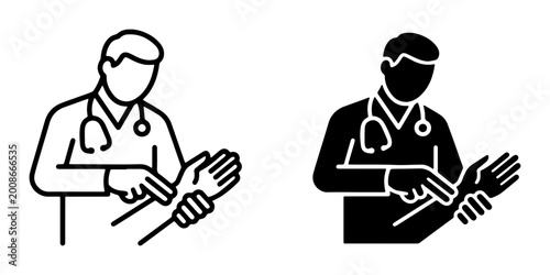 Konstfotografi vector set of doctor examining hands in black and white outline style