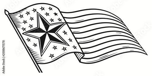 Photography Waving flag vector graphic featuring a large central star and star field nationa