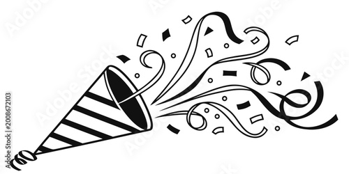 Foto Decorative party popper with ribbons and confetti vector illustration confetti c