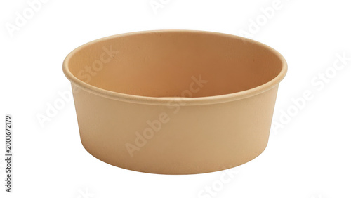 Empty brown paper bowl for takeaway food isolated
