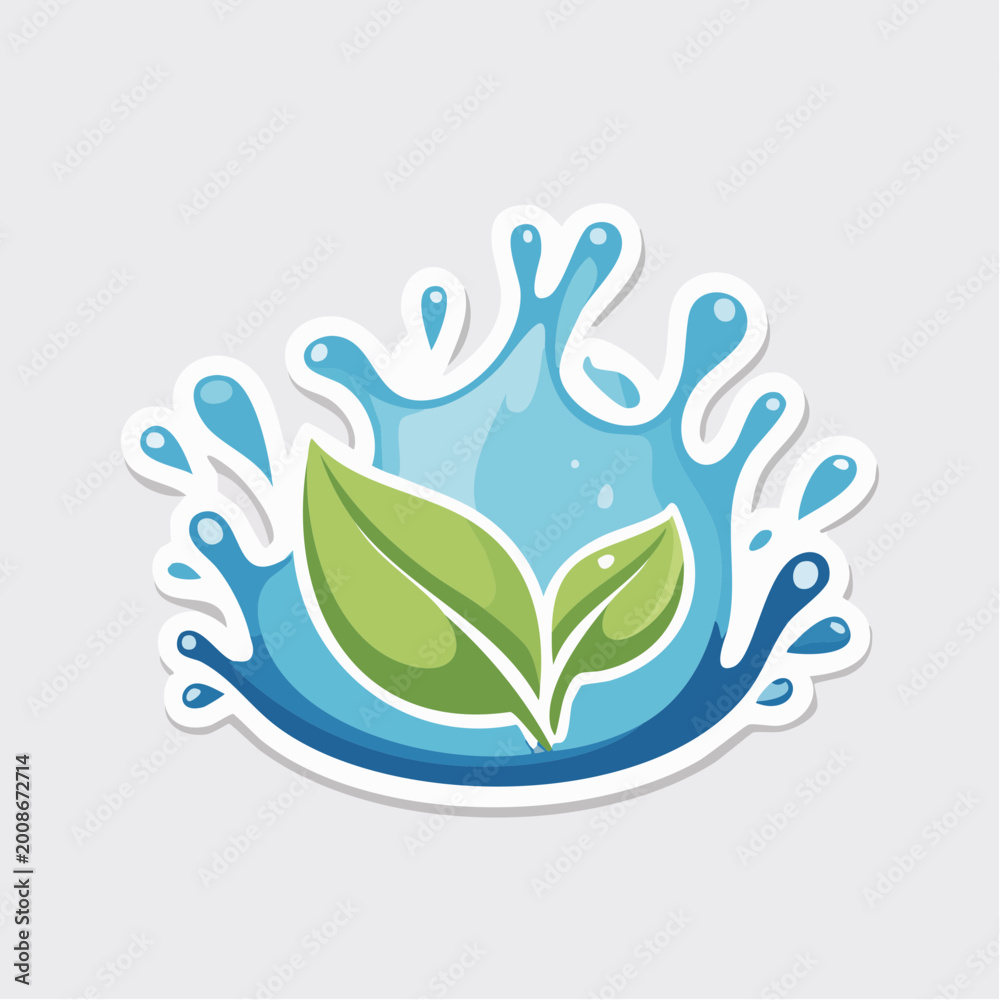 Fototapeta premium Water Splash with Green Leaves Icon