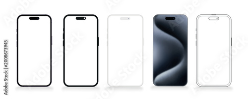 smartphone mockup with blank white screen in realistic, clay, flat vector, line style. mobile phone mockup front view. vector illustration