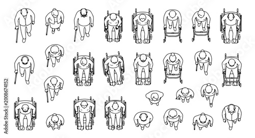 Top View Elderly and Disabled People Vector for Floor Plans and Site Layouts