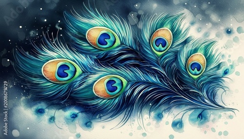Exquisite watercolor painting showcasing peacock motifs.