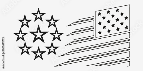 Foto Dynamic flag motion concept with star circle and trailing stripes patriotism ill