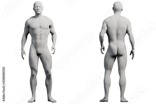 Male figure model standing in white studio