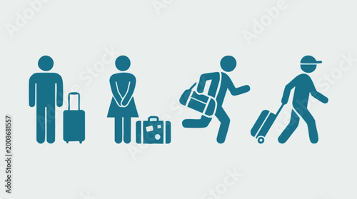 Vászonkép Set of travel icons depicting people with suitcases and bags