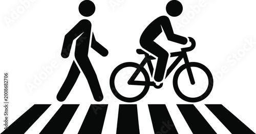 Konstfotografi Pedestrian and bicycle crossing icon, clean traffic sign illustration, pedestria