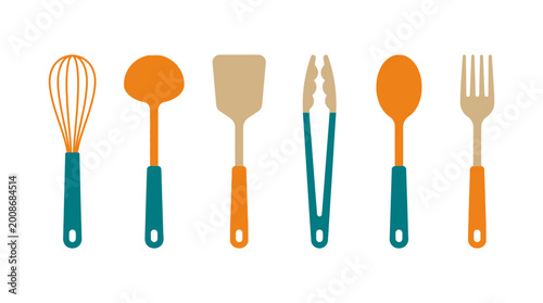 Fotografia Set of colorful kitchen cooking utensils isolated on white background