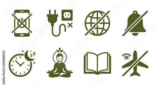 Tableau sur toile Set of minimalist digital detox and relaxation icons.