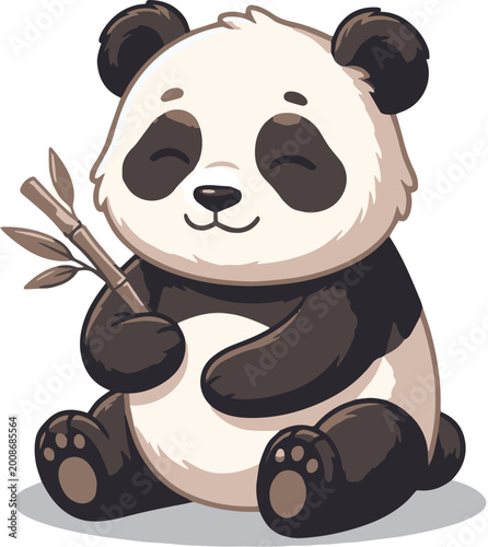 Cute Panda Illustration with Bamboo, Minimal Modern Vector Animal Design