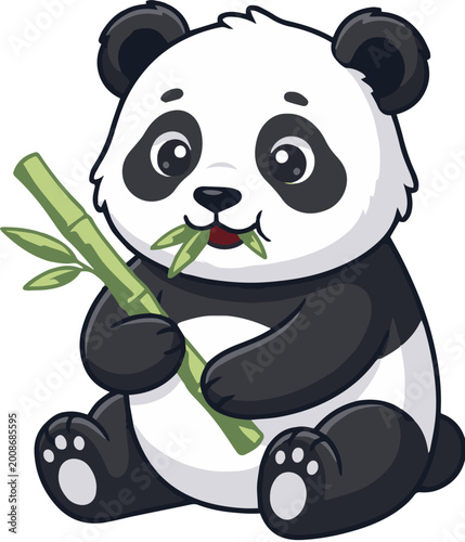 Cute Panda Illustration with Bamboo, Minimal Modern Vector Animal Design