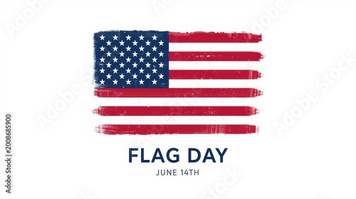American flag illustration with brush stroke texture design for flag day celebration on june 14th with red white and blue colors for national holiday