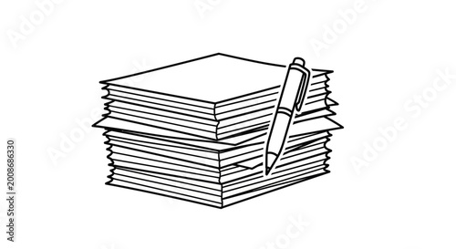Stack of Papers with Pen Illustration.