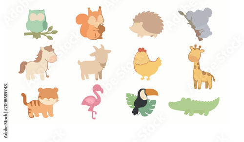 Canvas Print Adorable animal cartoon vector collection for nursery fabric wallpaper and kids