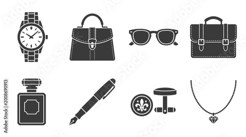 Canvastavla Set of luxury fashion accessories and personal items icons.