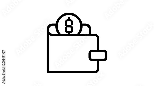 Wallet icon animation isolated on white background. 4k video