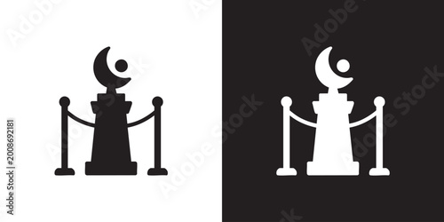 Foto Abstract Sculpture Silhouette on Pedestal with Roped Stanchions in Minimalist Bl