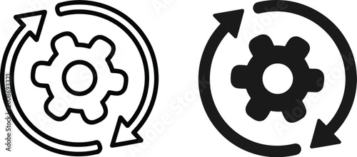 Schilderij op canvas Sync process icon set, circular arrow and gear wheel symbols, reload and refresh