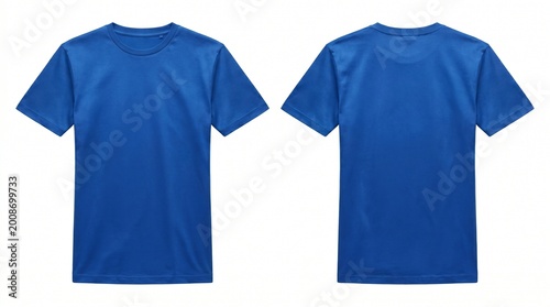 Blank blue shirt mock up template, front and back view, isolated on white, plain t - shirt mockup
