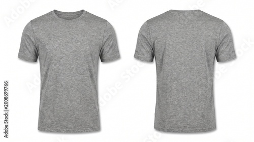 Blank grey heather shirt mock up template, front and back view, isolated on white, plain t - shirt mockup