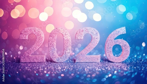 Sparkling 2026 New Year Celebration with Festive Bokeh Lights.