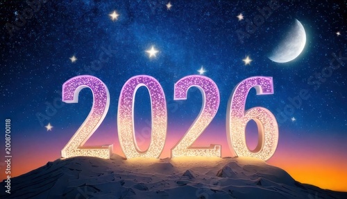 Sparkling 2026 New Year Celebration Under a Starry Night Sky.