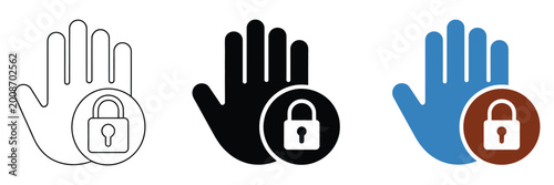 Bild auf Leinwand Restricted area flat line and filled icons, warning zone and no entry symbols collection, security limitation signage graphics, access control restriction vector illustration set