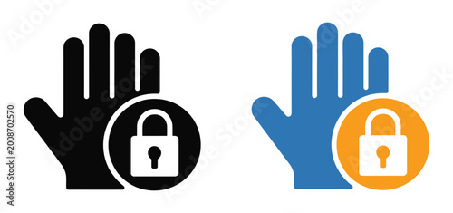 Quadro em tela Restricted area flat line and filled icons, prohibition and hazard boundary graphics, controlled access warning symbols, alert restriction signage and safety regulation vector icon collection