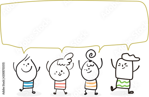 (speech bubbles) 4 in1 Collection of hand drawn man and women icons. Vector illustration.