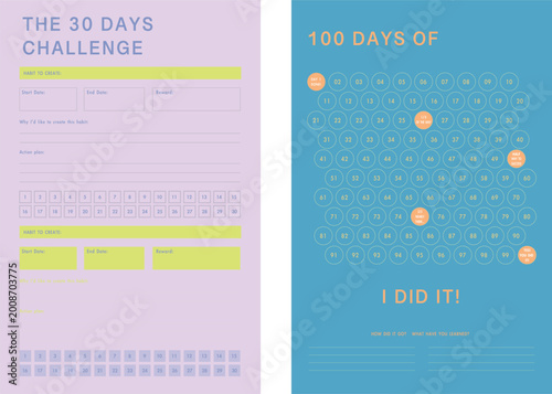habit month 100 days habit planner.